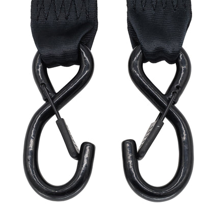 Pair of Black Retractable Ratchet Straps with Safety Clips 50mm Wide 3m Long - RW116